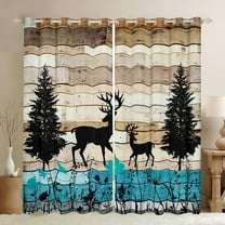 Homewish Safari Moose Deer Black Out Curtains,Rustic Farmhouse Cabin Curtains Pack of 2 (42x63 Each),Brown Black Blue Bedroom Curtains For Boys,Breathable Home Decor