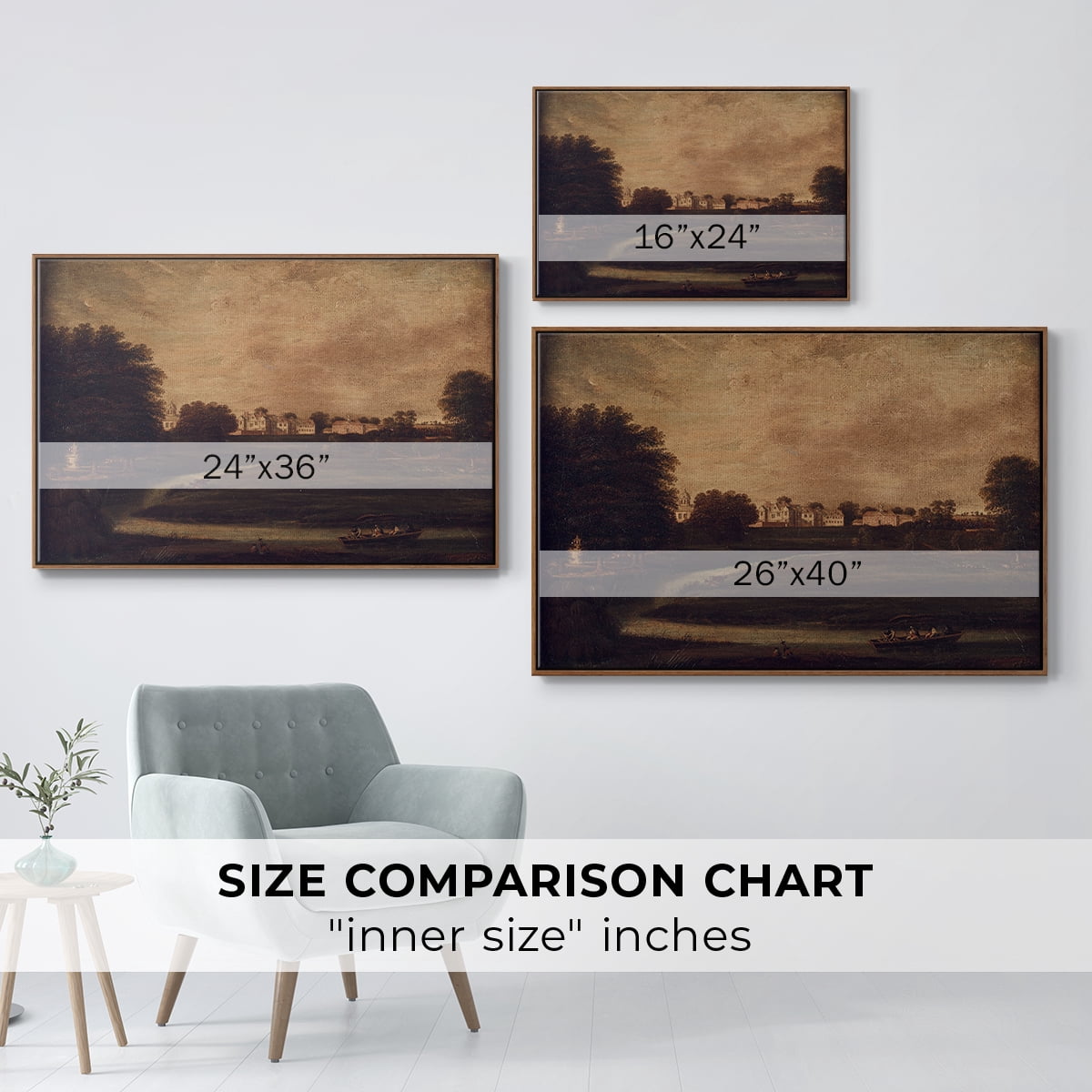 Vintage Landscape-CCCXVI By Wexford Home Framed in Walnut Wood Gallery Wrapped Canvas 17 in. x 25 in.