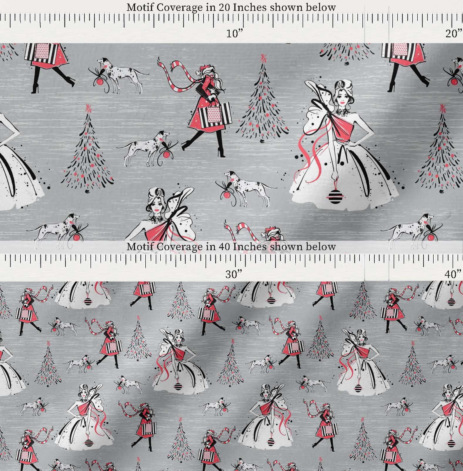 Soimoi Cotton Cambric Fabric Dog,Women & Tree Christmas Print Fabric by the Yard 42 Inch Wide