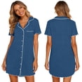 thumbnail image 3 of yillto Women Nightshirts Buttons down Nightgown Short Sleeve V Neck Sleepwear Pajamas Dress with Pockets, 3 of 7