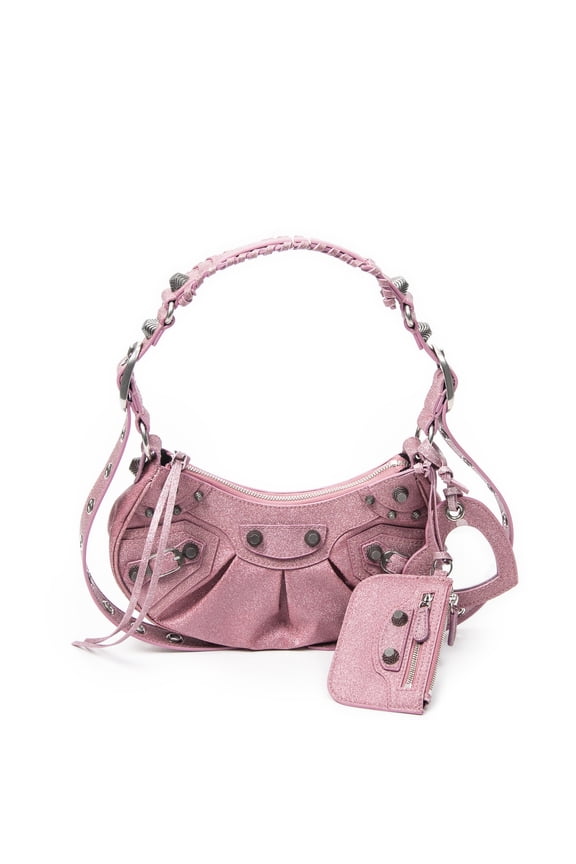 Pre-Owned Balenciaga Pink Le Cagole XS Shoulder Bag Glitter Canvas