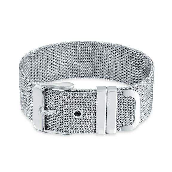 Bling Jewelry Mens Wide Band Mesh Cuff Bracelet with Belt Buckle Men Stainless