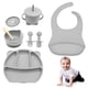 thumbnail image 1 of Muyoka Juego de vajilla de silicona para bebés y niños pequeños, tazón y plato dividido y babero ajustable y cuchara suave y tenedor, para bebés y niños pequeños, fácil de limpiar Muyoka Hogar, 1 of 7
