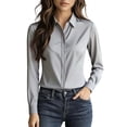 thumbnail image 5 of biudgviw Womens Dress Shirts Formal Fit Long Sleeve Tunic Tops Casual Button Down Collared Satin Blouse for Work Office, 5 of 7