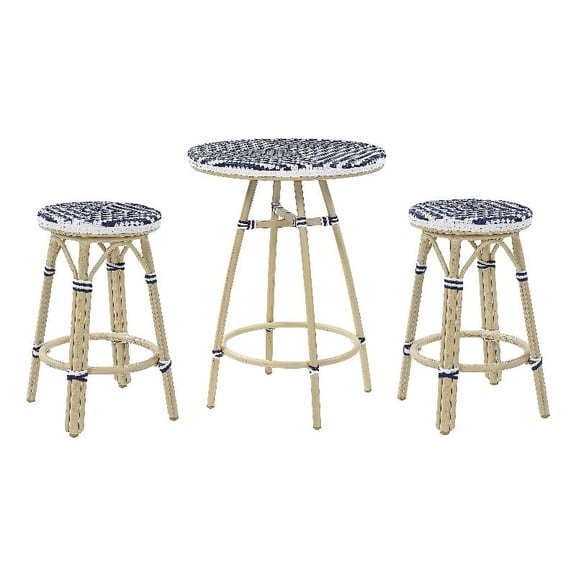 Furniture of America Saginaw Aluminum 3-Piece Patio Dining Table Set in Navy