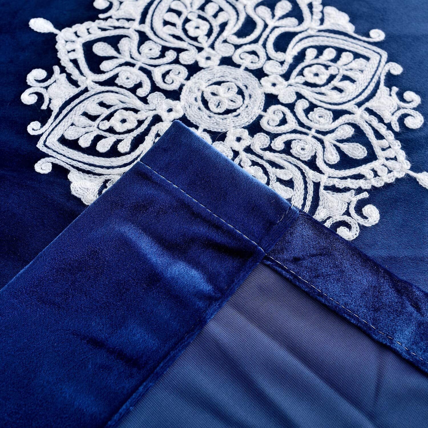 Embroidered Blackout Curtains for Living Room, Velvet Curtain Window Panels for Bedroom, 2 Panels, W52"xL96", Dark Blue