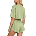 thumbnail image 3 of LEKWK Workout Sets for Women Short Sleeve Crewneck Crop Tops and Elastic Waist Shorts Loose Fit Solid Summer Fashion Athletic Running Gym Outfits, 3 of 6