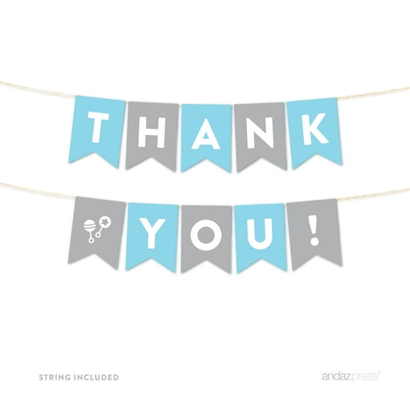 Thank You Gray Boy Baby Shower Hanging Pennant Garland Party Banner