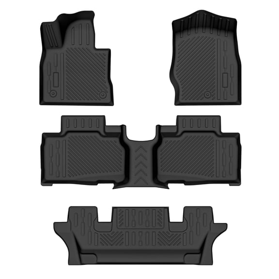 Auxko All Weather Floor Mats Fit for Ford Explorer 2020-2024 2025 6 Seat TPE Rubber Liners Set Explorer Accessories All Season Guard Odorless Anti-Slip 3 Row Floor Mats