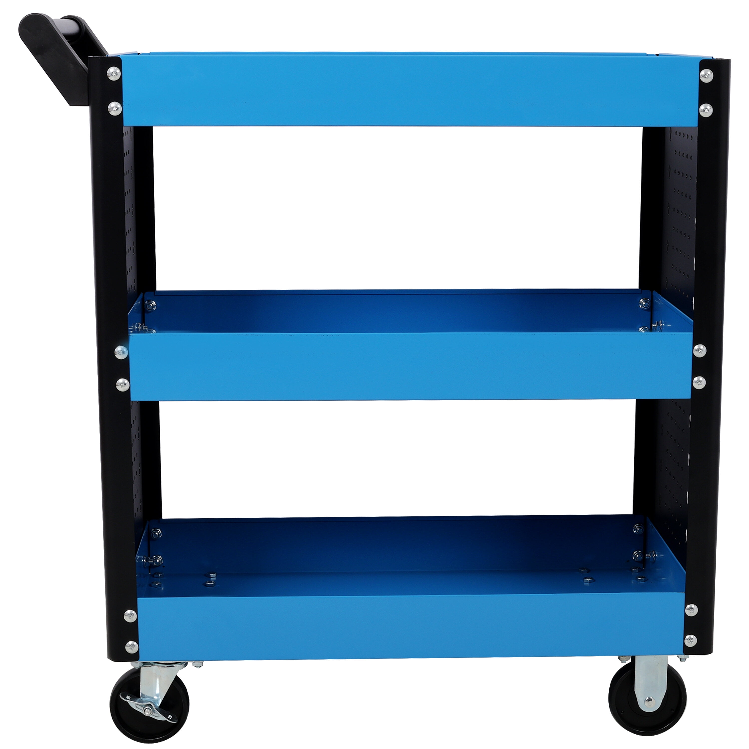 Tool Cart, 3 Tier Rolling Tool Cart on Wheels,Heavy Duty Utility Tool Cart with Pegboard for Repair Shop, Garage, Warehouse,Blue, Blue Tool Storage Cart,Steel Mechanics Tool Cart