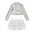thumbnail image 4 of iiniim Kids Girls Jazz Hip Hop Modern Dance Sequins Mock Neck Long Sleeve Crop Top with Skirted Shorts Silver 6, 4 of 7