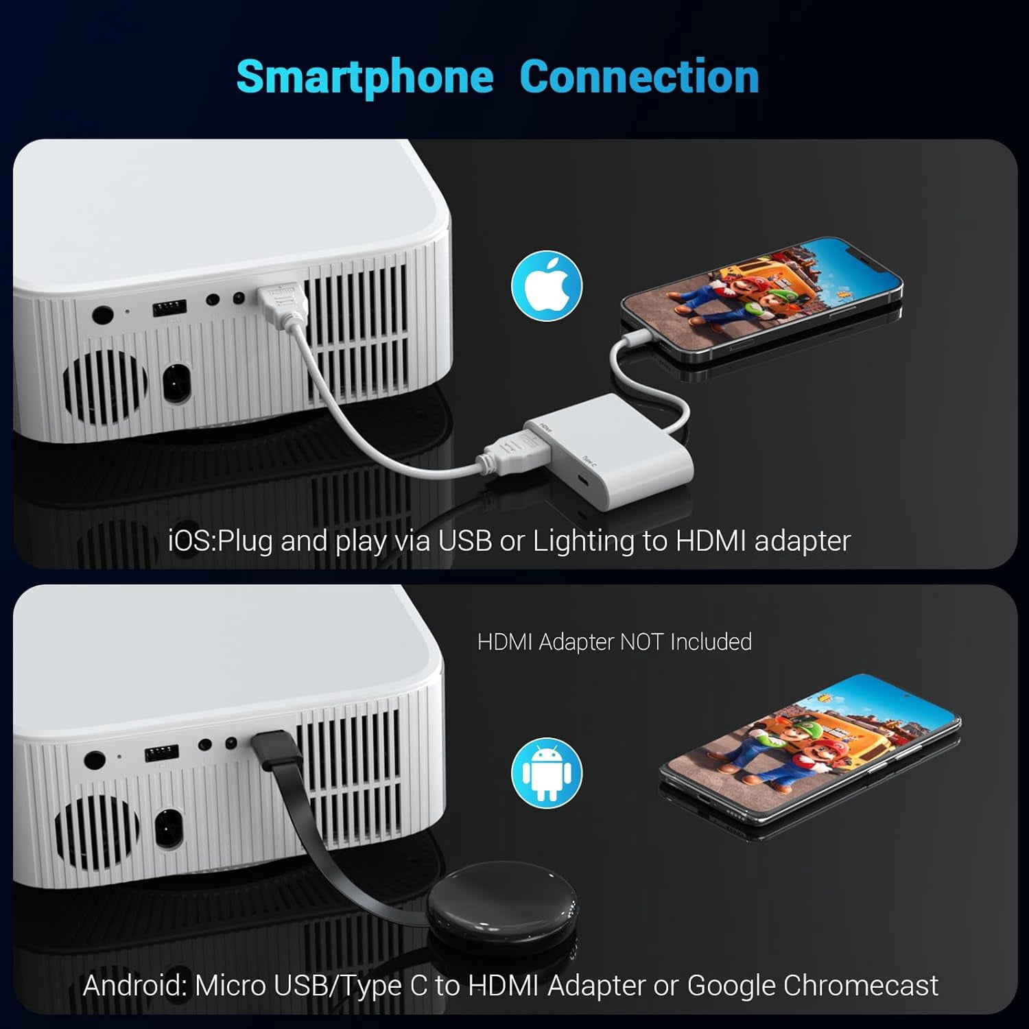 Portable  Projector with Electric , Full HD 1080P,  Movie Projector for Indoor Outdoor Use