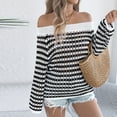thumbnail image 4 of Xuyuer Women's Oversized Striped Casual Off The Shoulder Shirts Top Long Sleeve Loose Knit Pullover Jumper Tops, 4 of 7