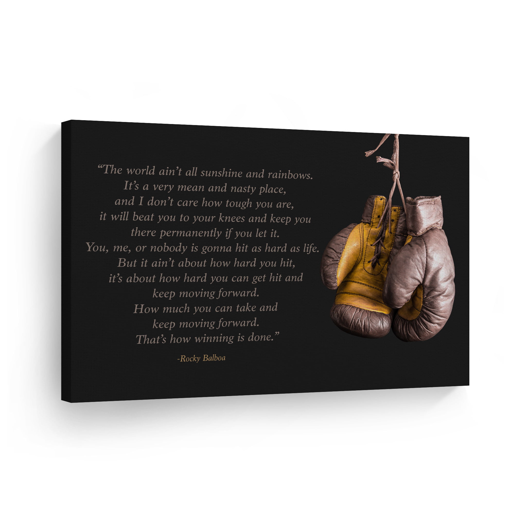 AWESOMETIK Rocky Balboa Collection Quote Canvas Print 24in x 18in Modern Black Framed, Rocky Balboa 5 Motivational Quote Wall Art Ready to Hang Made in USA 