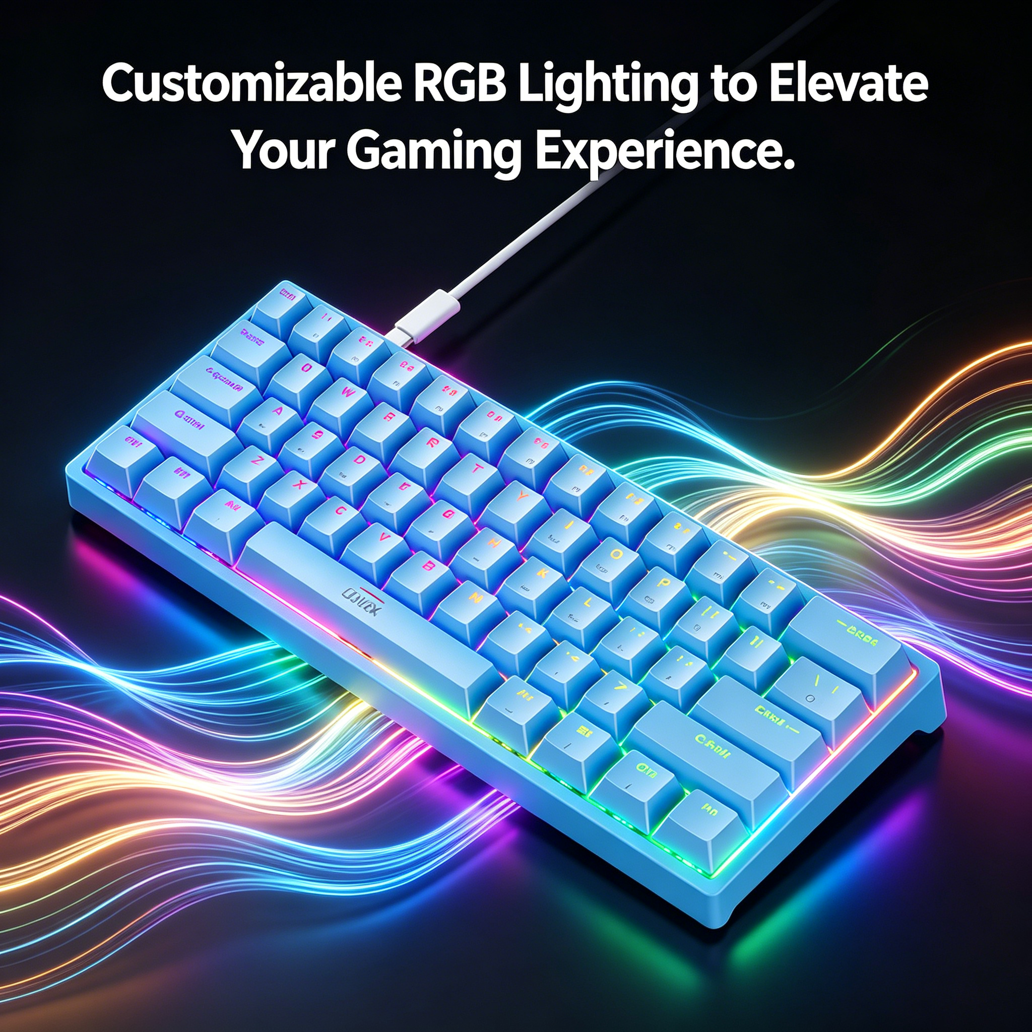 GJX 2026 New Mini Keyboard Dual Adjustable Legs for Ergonomics 60% Keyboard Mechanical Switches Dual-Color Keycaps Computer Keyboard for Windows Blue