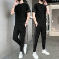 thumbnail image 2 of Conjuntos de camiseta y pantalones para hombre, trajes deportivos elásticos, ropa de verano barata Xl para hombre, chándal básico holgado y liso de corte regular, 2 of 5