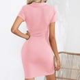 thumbnail image 4 of ZVNAΖH Women's Summer Casual Short Sleeve V Neck Collared Ribbed Knit Tummy Control Bodycon Mini Dress, 4 of 4