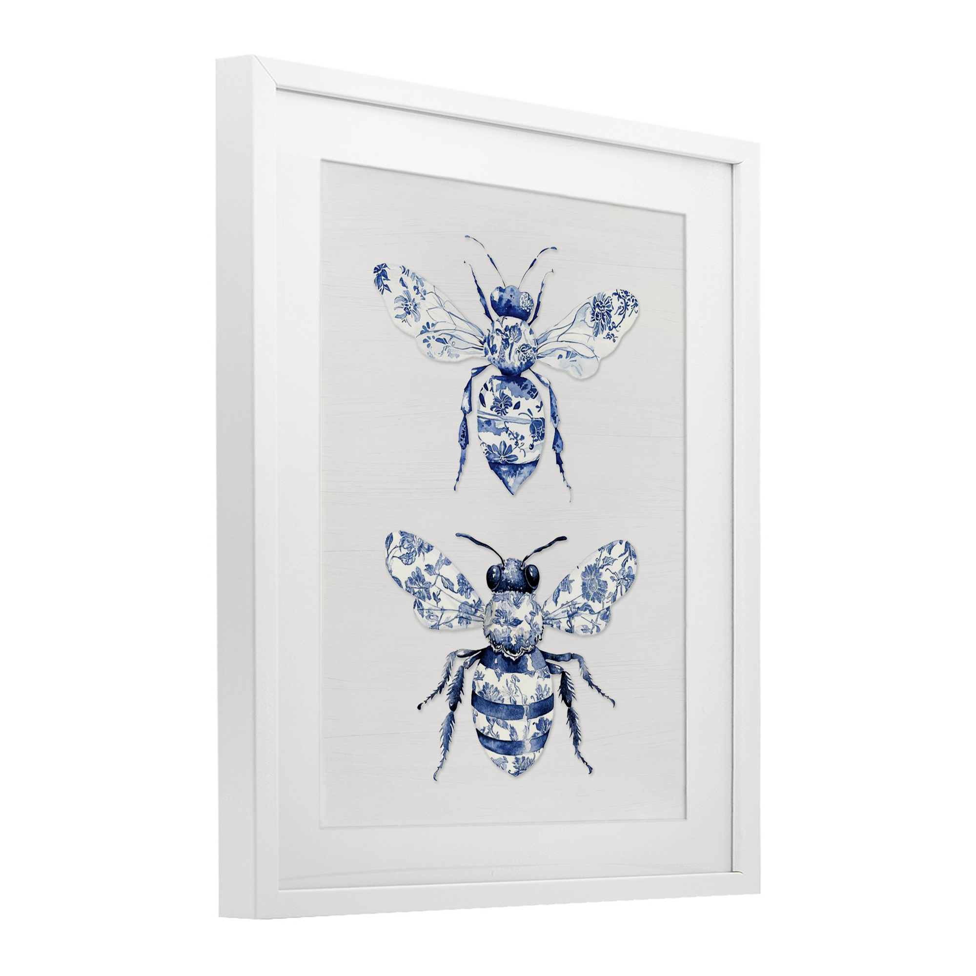 Toile Patterned Bees White Framed Print Under Glass, design by Lettered and Lined
