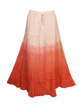 Mogul Women Maxi Skirt Tie Dye Embroidered Hippie Bohemian Flare Long Skirts S/M