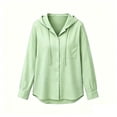 thumbnail image 5 of Puntoco Women's Hooded Button Down Shirt Jacket, Long Sleeve Pocket Loose Linen Look Sun Protection Beach Cover Up Cardigan Blouse Green XXL, 5 of 6