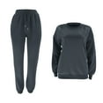 thumbnail image 6 of YUGYXL Womens 2 Piece Jogger Tracksuit Thin Fleece Outfits Fashion Solid Color Sweatshirt Matching Waist Stretch SweatPants Sweatsuit Set Clearance Deals Today 2025 Dark Gray,XL, 6 of 7