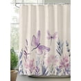 thumbnail image 2 of Shower Curtains Flowers Leaf Bath Curtain Purple Dragonfly Waterproof Bathroom Shower Curtain Set with Hooks Decoration 72 x 84 Inches, 2 of 7