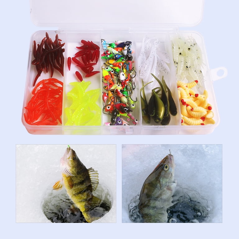 crappie lures for ice fishing THKFISH Ice Fishing Jigs Ice Fishing Gear Hard Fishing Lures and Jigs Walleye Ice Fishing Kit Panfish Pike Jigs 20PCS 8 cigar floats Ice Fishing Basin Crappies -
