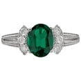 thumbnail image 3 of 14k Solid White Gold Vintage Style Oval Created Emerald and Split-Shank Diamond Birthstone Engagement Ring, 3 of 6
