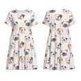 thumbnail image 3 of Bixox Robe d'Été à Manches Courtes pour Femmes Robe Ample Longueur Genou avec Poches-Visage de Bouledogue, 3 of 7