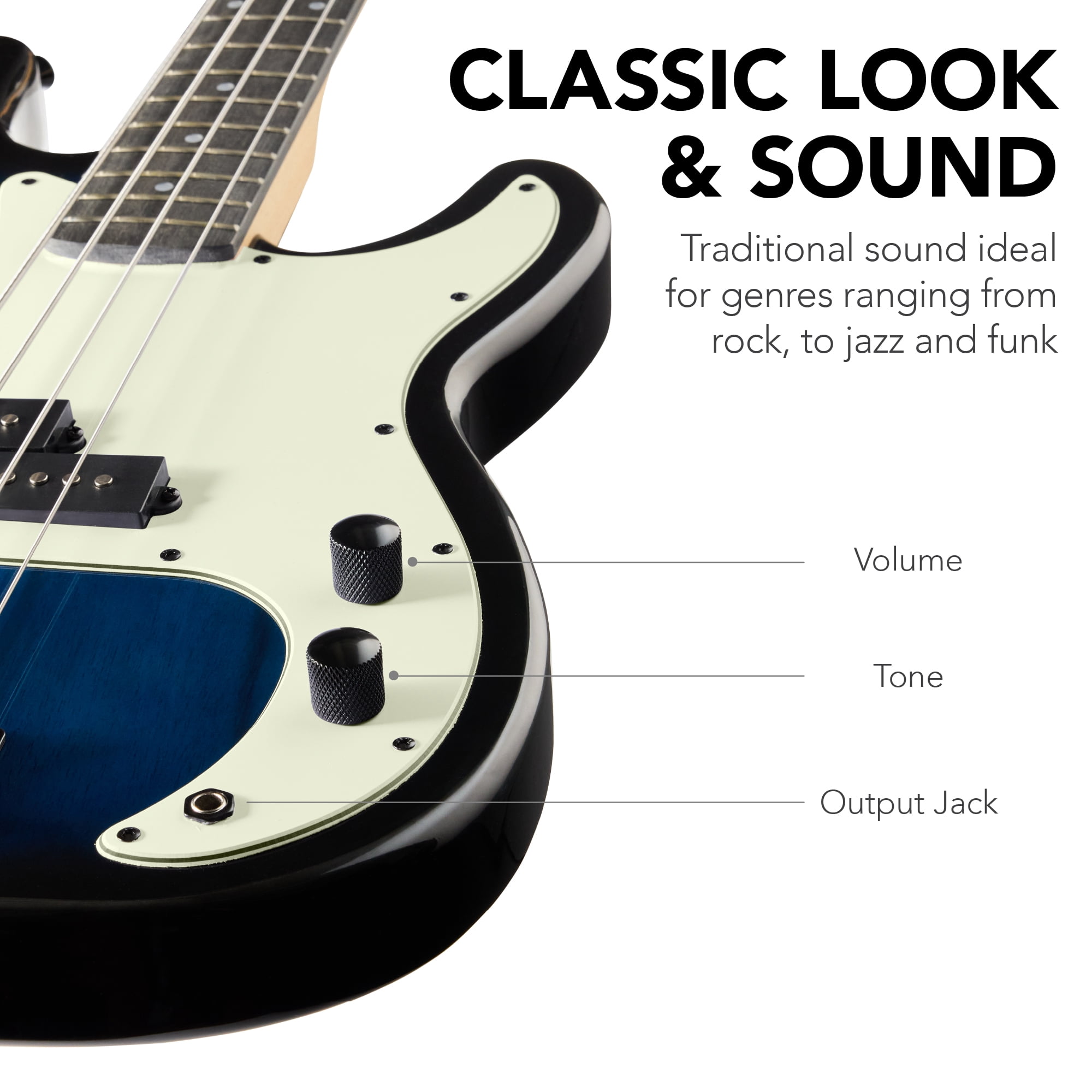 Best Choice Products Full Size Beginner 4-String Electric Guitar Bass Guitar w/ Padded Case - Hollywood Blue/Mint