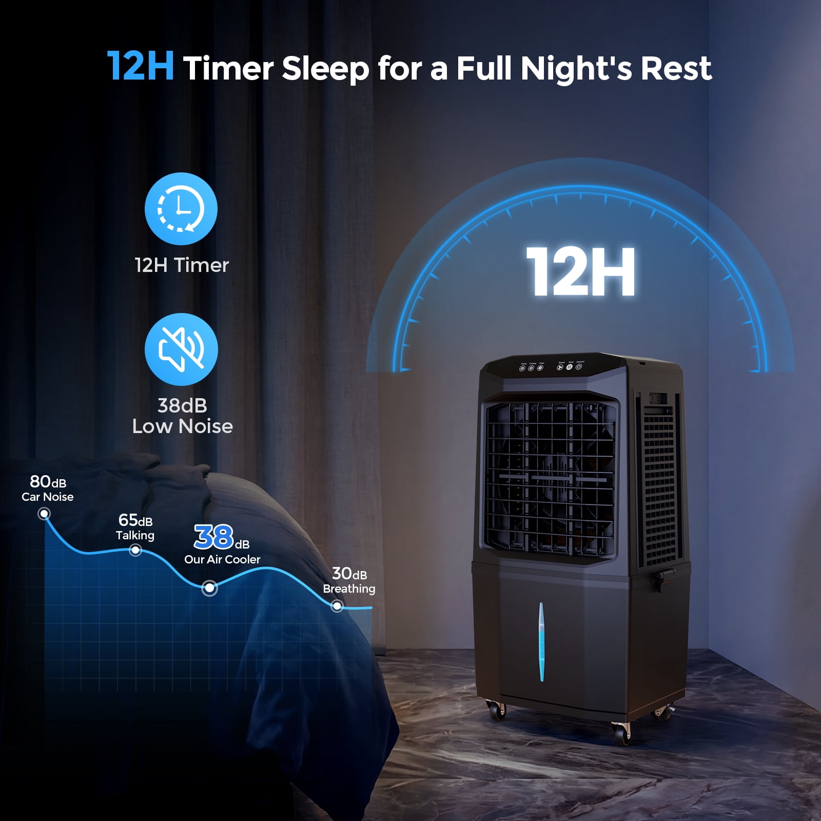 Evaporative Air Cooler,1500 CFM Portable Air Cooler Fan with 4 Ice Packs, 8.5 Gallon Tank, 90° Oscillation, Remote, 12H Timer, Quiet 38dB,Black