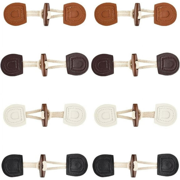 8 Pairs Toggle with Wooden Horn Button 4 Colors Leather Sew-On Toggles Horn Button Sewing Replacement Accessories for Coat Clothing Knitwear Jackets Sweater Windbreaker DIY