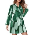 thumbnail image 2 of Paint Brush Pajama Robe V Neck Abstract Green Design Sleepwear Women Long Sleeves Cute Pajamas Robes Spring Casual Loose Dress, 2 of 7