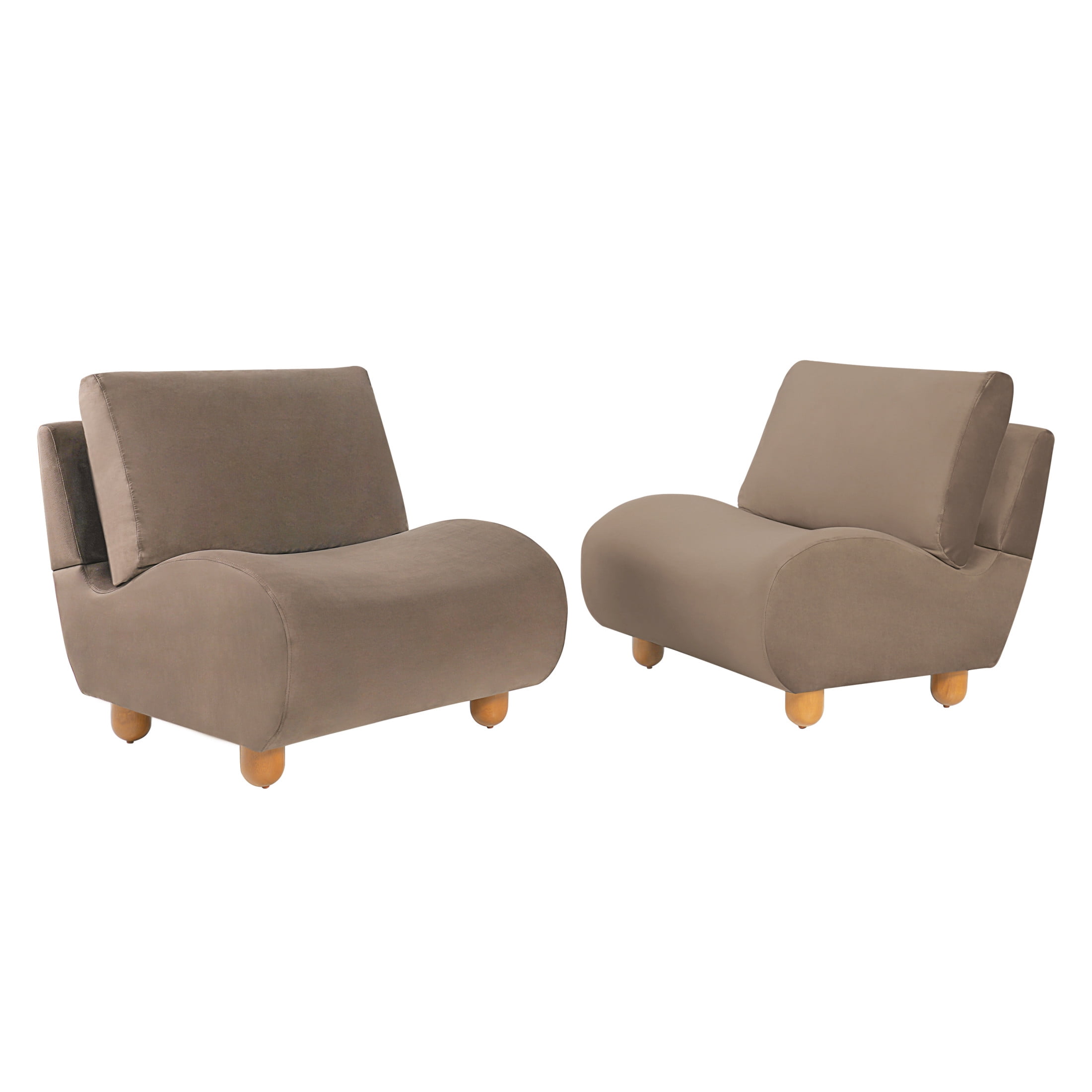 Christopher Knight Home 30.1" Modern Curved Accent Chair, Velvet Upholstered with Wood Legs, Mocha, Set of 2