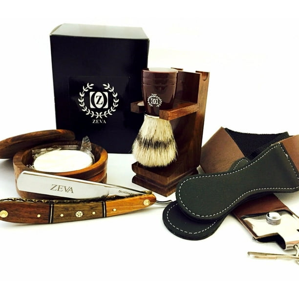 ZEVA Men's Best Wooden Straight Razor Shaving Set Kit in Gift Box