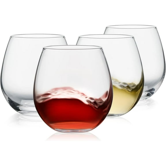 Stemless Wine Glasses Set of 4, 15oz Red & White for Daily Use, Wedding, Birthdays, Housewarming Gift, ing, Home Bar, Evening Party(Clear)
