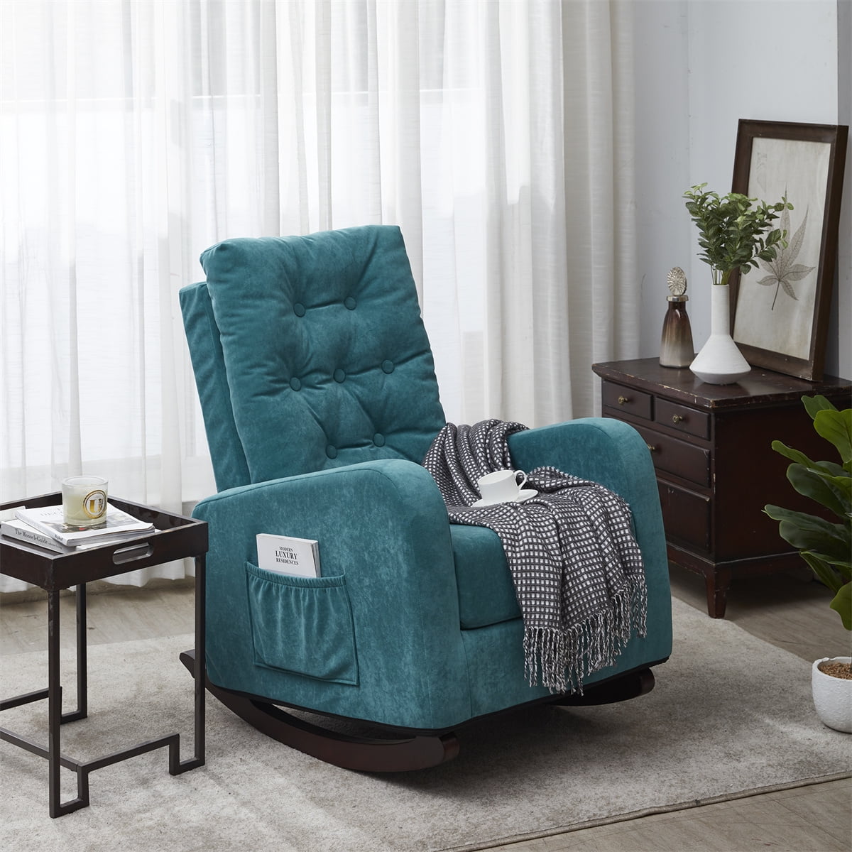 Folding Accent Chair with Pocket, Modern High Back Armchair for Kids