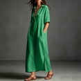 thumbnail image 4 of NTACZA Beach Dresses for Women Casual Maxi Cotton Lien Slit Shirt Dress Collared Vacation with Pockets Beach Green M, 4 of 8
