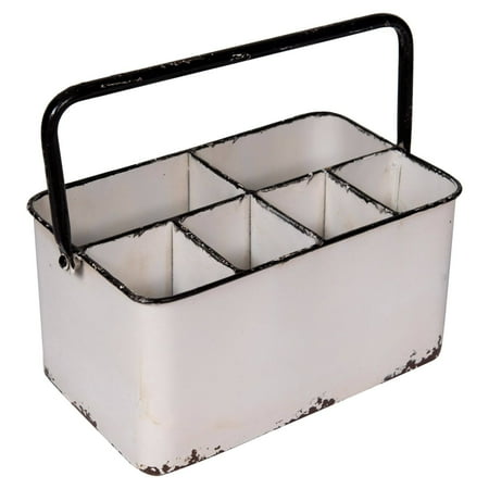 UPC: 0191009061922 | 3R Studios Distressed White Metal Caddy with 6 Compartments