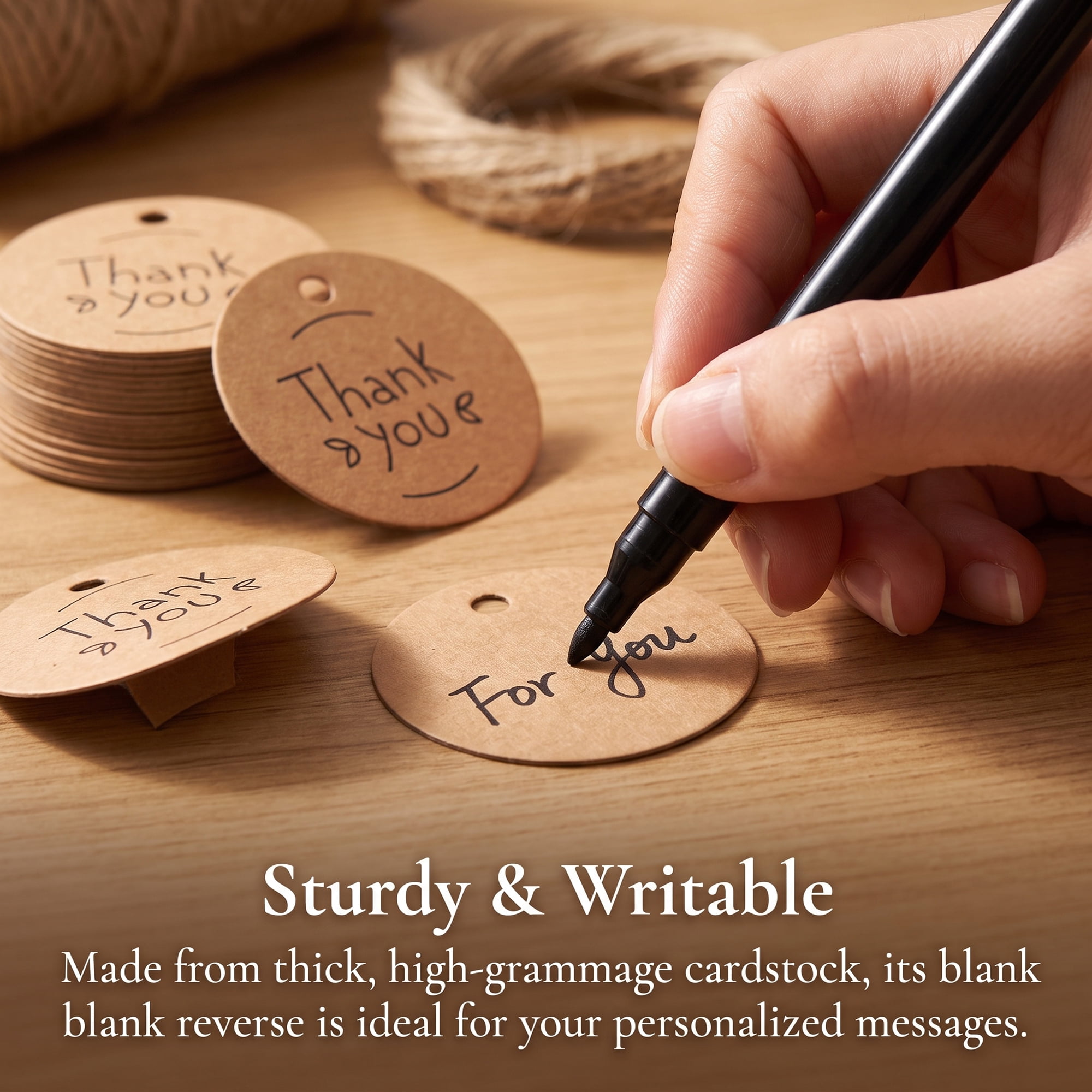 Unique Bargains Round Circle Gift Tags with Natural Twine 1.2" x 1.2" Simple Patterns