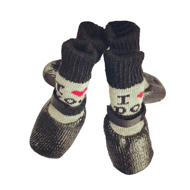 Greeniant 4 piezas de zapatos para mascotas, lindas botas de lluvia para la nieve, conjunto de calcetines impermeables, buena elasticidad, Ropa para mascotas amor negro S