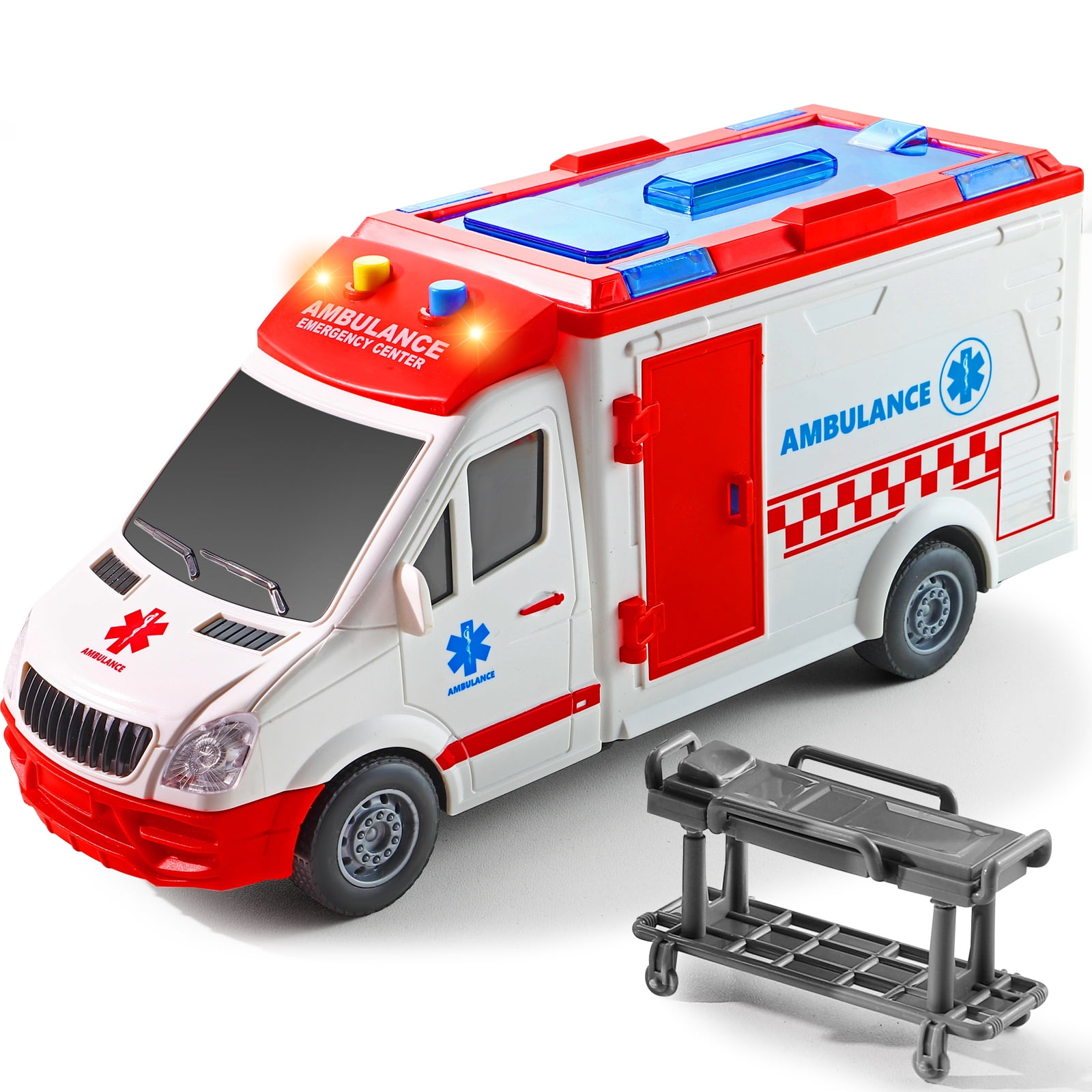 NETNEW Ambulance Toy Car with Light & Siren Sound Effects Friction
