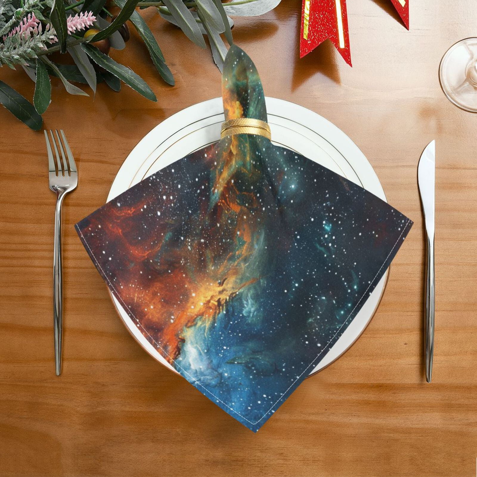 JSTEL Space Nebula Cloth Napkins Set of 6, 20x20 Inch Washable and Reusable Napkin for Decoupage Dinner Party Everyday Use