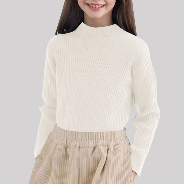 XIMIN Chandail Tricoté à Col Roulé Manches Longues Côtelé pour Bébé Fille Automne Hiver Chaud Basique Décontracté