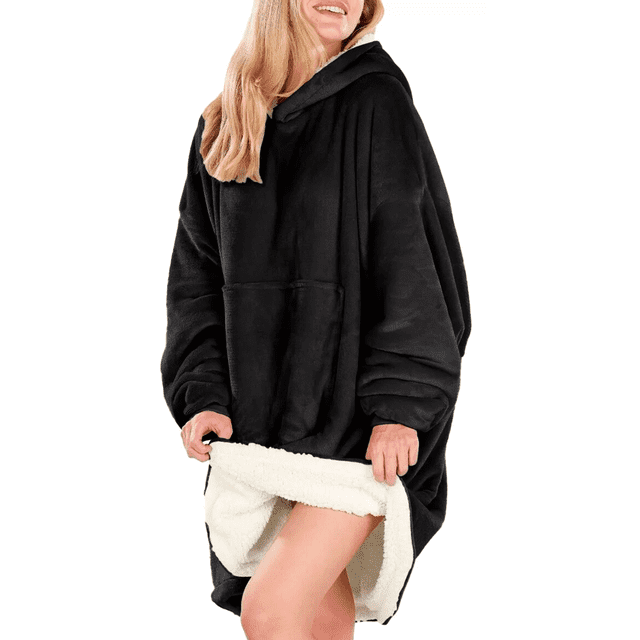 Sudadera Cobija Hoodie Con Capucha Afelpada Calientita Suave, Negro