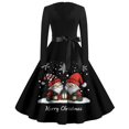 thumbnail image 2 of Women's Casual Fashion Print Long Sleeve V Neck Dress with Merry Christmas AI Design, Retro Party Casual Dress for Fall and Winter, Festive and Comfortable Wear,Black,L, 2 of 4