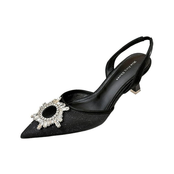 QQAMB Women's Sandals Rhinestone Slingback Dress Pumps Pointed Toe Kitten Heels Wedding Party Sandals Shoes