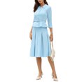 thumbnail image 4 of INSPIRE CHICBusiness Skirt Suit Sets for Women's 2 Piece Outfits Office 3/4 Sleeve Blazer Jacket Pleated Skirts XS Sky Blue, 4 of 6