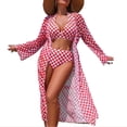 thumbnail image 2 of ClodeEU Women's Plaid Print Printed Bikini 3 Piece Set ,Bathing Swimsuit with Cover Ups Kimono Watermelon Red,Womens Plus XL, 2 of 6
