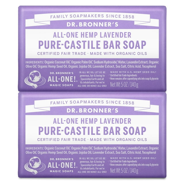Jabón en barra Dr. Bronner's Pure-Castile Lavender 283 ml, paquete de 2